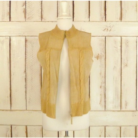 Vintage tan suede cable knit zip up vest/suede knit vest/small/medium - Picture 4 of 4